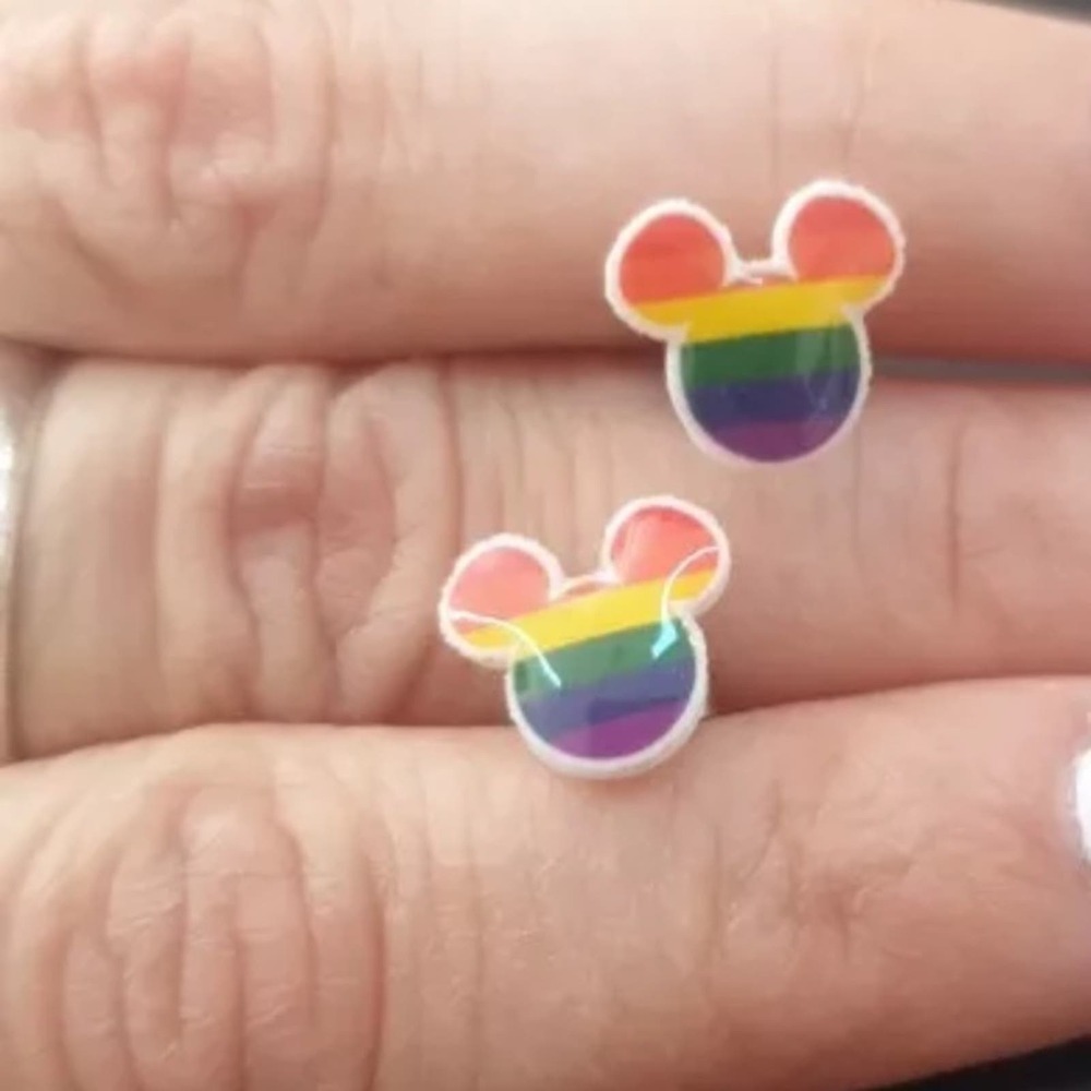 Mouse Inspired Rainbow Pride Stud Earrings - Picture 3 of 4